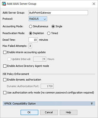 Screenshot of the add AAA Server Group page